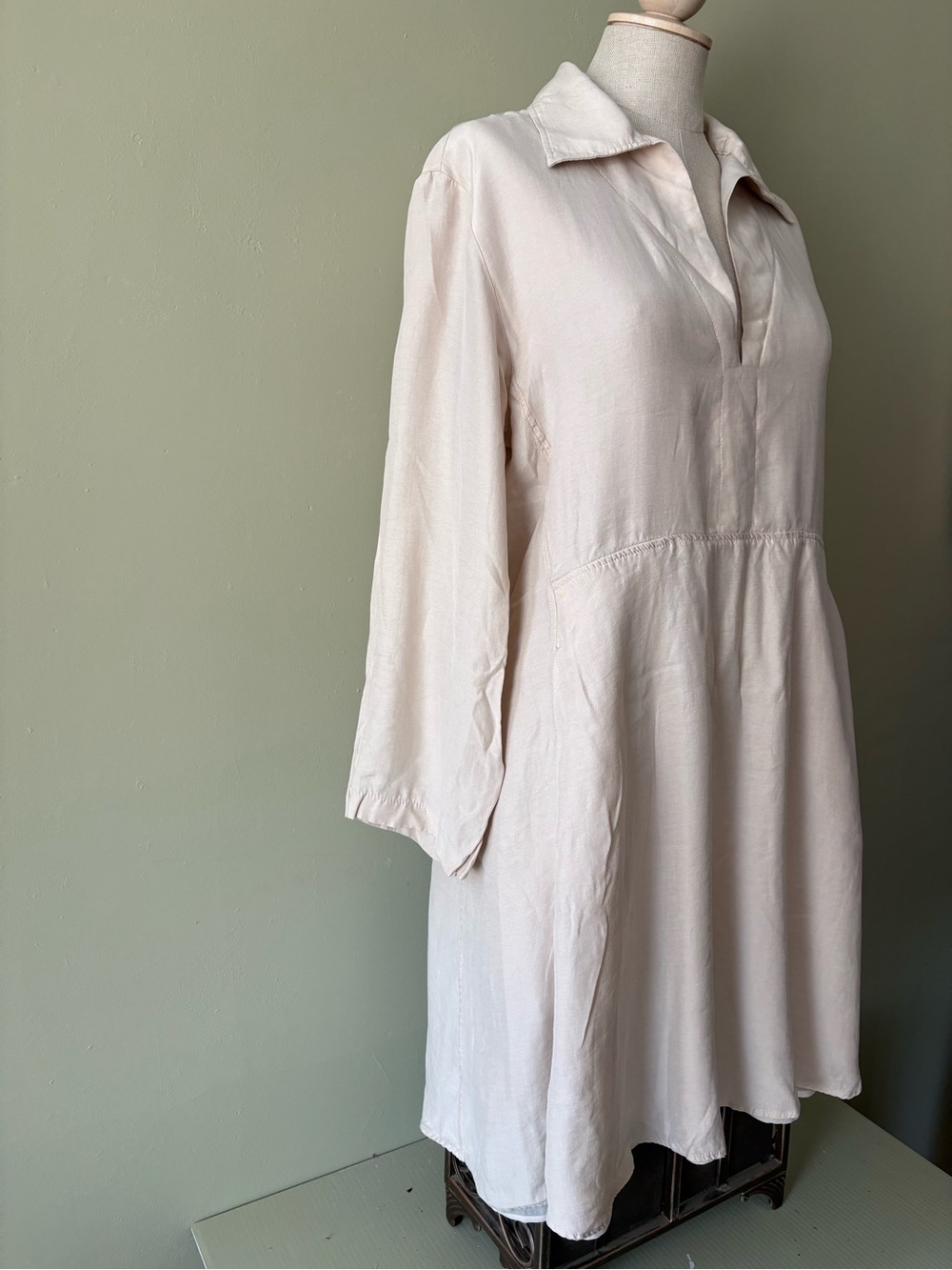 Massimo Dutti Collared V-Neck Lined Dress Pockets Sz M Preppy Coastal grandma - Picture 4 of 11